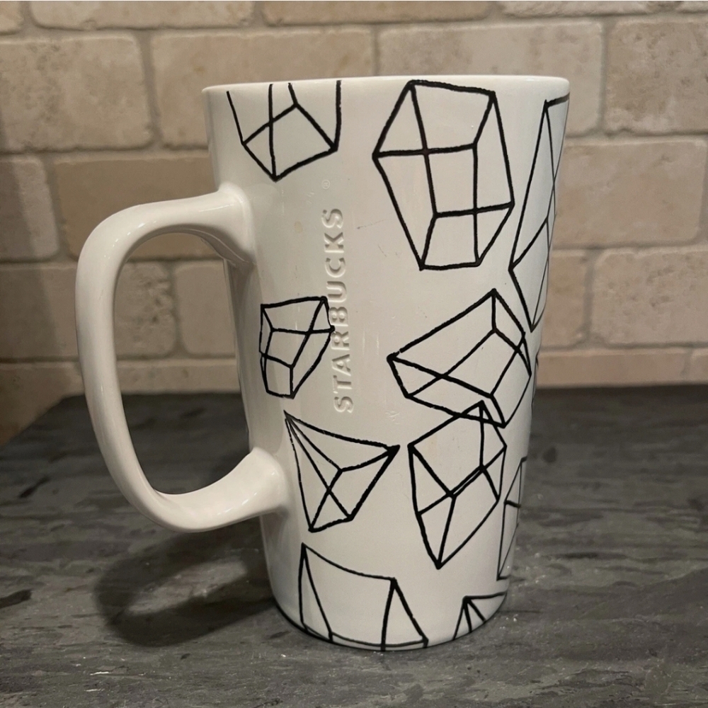 Starbucks Mug Green Dot Collection Black Diamond Geometric Cubes Tall Cup 16 oz